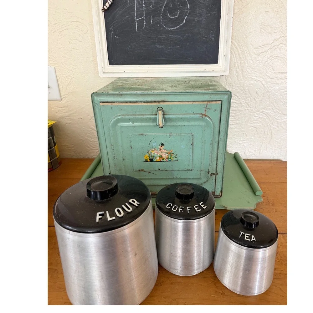 Vintage‎ 1950s MCM Aluminum Canister Set Flour Coffee Tea